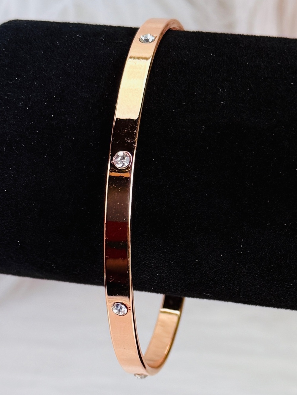 Elegant Rose Goldtone Stacking Bangle Bracelet with Crystal Accents